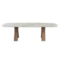 Tisch rechteckig geformt mit Tischplatte in Porzellan Steinzeug Symphonie und Tischbeine in Nussbaum