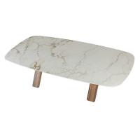 Tisch rechteckig geformt mit Tischplatte in Porzellan Steinzeug Macchiavecchia matt und Tischbeine in Nussbaum