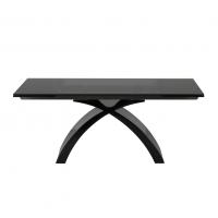 Rechteckiger Tokio-Tisch mit transparenter Rauchglasplatte und glänzend schwarzem Fuß.