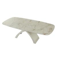 Rechteckiger geformter Tisch Tokyo mit Platte aus glänzendem Feinsteinzeug Macchiavecchia und weiß glänzendem Untergestell