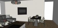 Projekt 3D Wohnzimmer/ Wohnraum - Ansicht Detail TV-Paneel auf den Essbereich/Küche geschwenkt