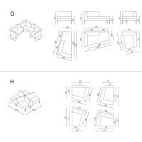 Alias modernes Sofa fürs Büro - Spezifische Maße der Module (Modell G - H)