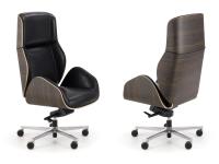 Büro-Sessel Suoni mit schwarzem Lederbezug und Schale in Palisanderholz