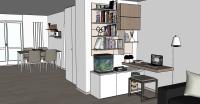 Progettazione 3D Soggiorno/Salotto - angolo libreria e studio
