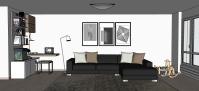 Progettazione 3D Soggiorno/Salotto - vista divano e studio