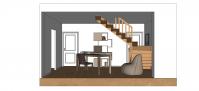 3D-Raumplanung von einem Wohnzimmer - Seitenansicht