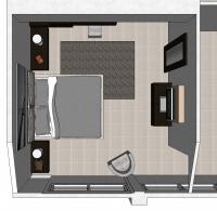 Raumplanung von einem Schlafzimmer mit Doppelbett