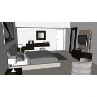Raumplanung von einem Schlafzimmer mit Doppelbett