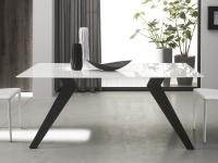 Scuba-Tisch in der eleganten, festen, rechteckigen Version mit weiß lackierter Glasplatte 