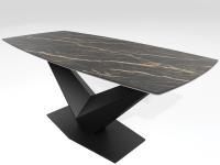 Ausziehbarer Fasstisch mit Flügelsockel - schwarze - und gestockte noir desire matte Keramik-Glasplatte