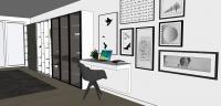  Progettazione 3D Soggiorno/Salotto - vista zona home office e libreria