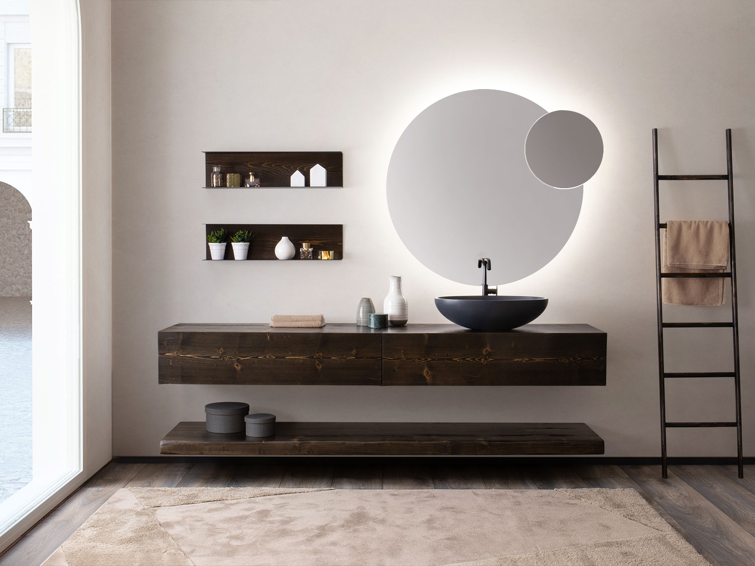 Live Edge Wood Bathroom Vanity Shelf, Bespoke Solid Oak Wood Wash