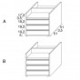 Mod. 1:</br>- SEITE A: n.3 Schubladen Holz + offenes oberes Ablagefach</br>- SEITE B: n.3 Schubladen Holz + offenes oberes Ablagefach