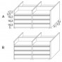 Mod. 1:</br>- SEITE A: n.6 Schubladen Holz + n.2  offene obere Ablagefächer</br>- SEITE B: n.6 Schubladen Holz + n.2 offene obere Ablagefächer