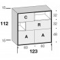 n.2 hinged doors, n.1 drop down door, n.1 drawer and 2 open compartments - cm h.116,5