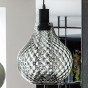 vetro artistico decorato balloton fumé, portalampada in metallo verniciato nero