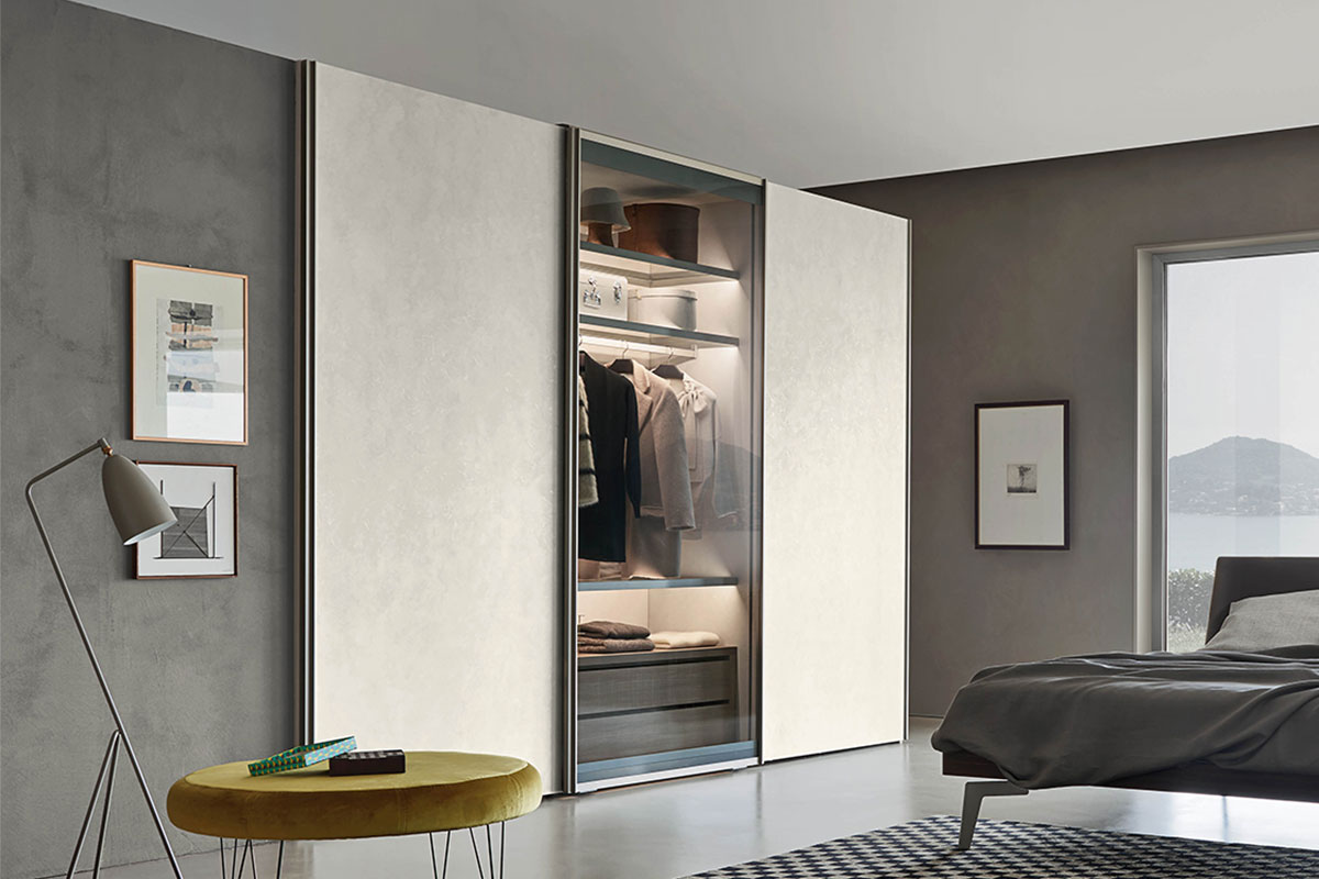 3-door sliding wardrobe, white and glass