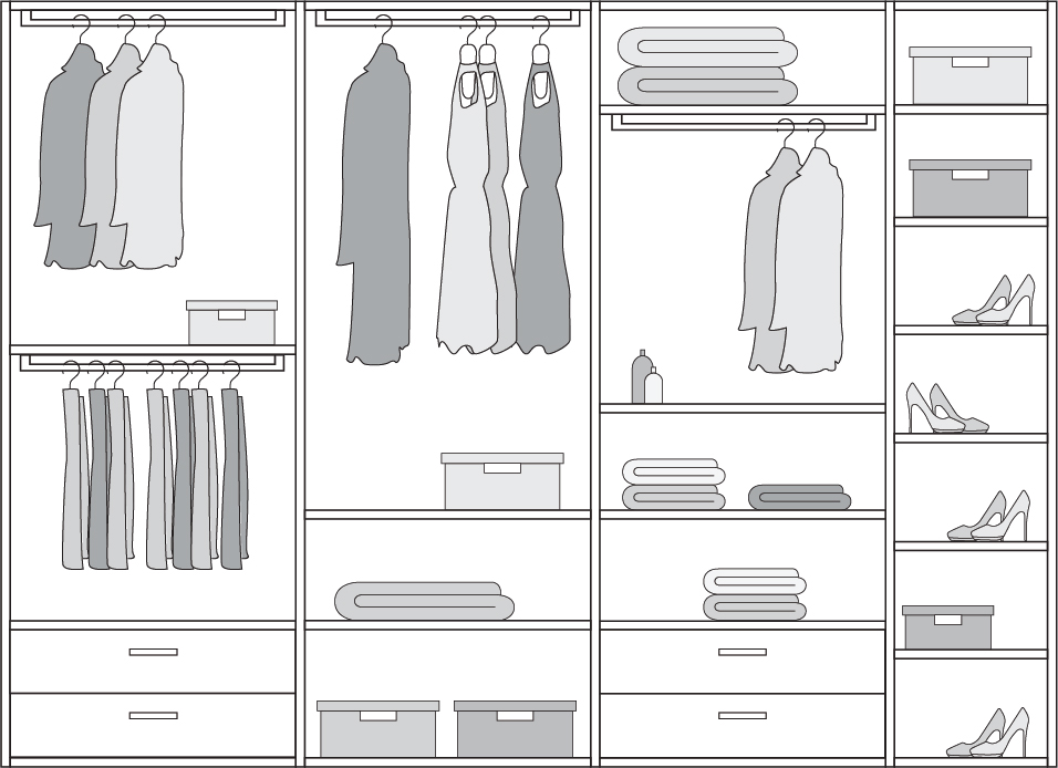 Configurazione interna di un armadio 7 ante