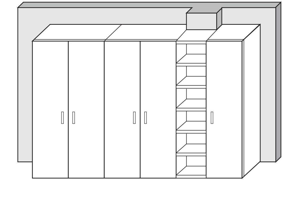 Armadio con libreria per parete con pilastro