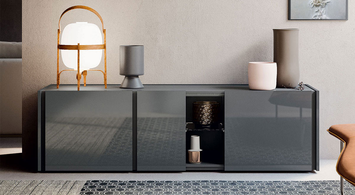 Credenza laccata grigia con nicchia