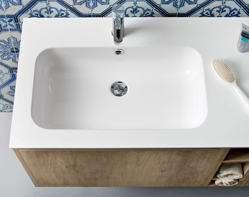 Mobile bagno in legno con lavabo in marmoresina bianco lucido