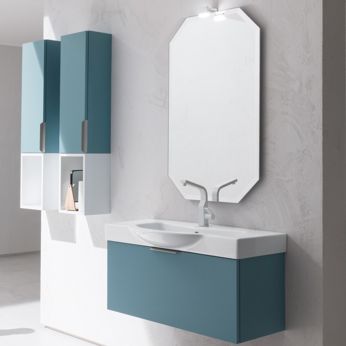 Composizione mobile bagno minimal chic con pensili battenti e vani giorno N90 Atlantic