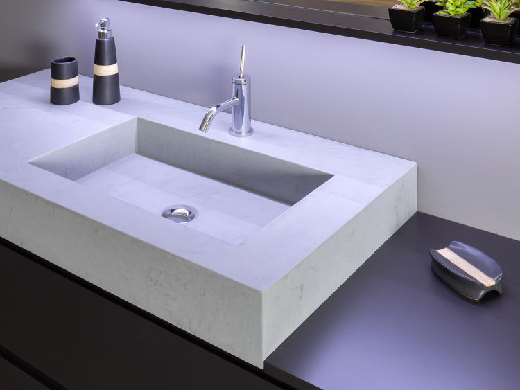 Top bagno con lavabo integrato in ecocemento