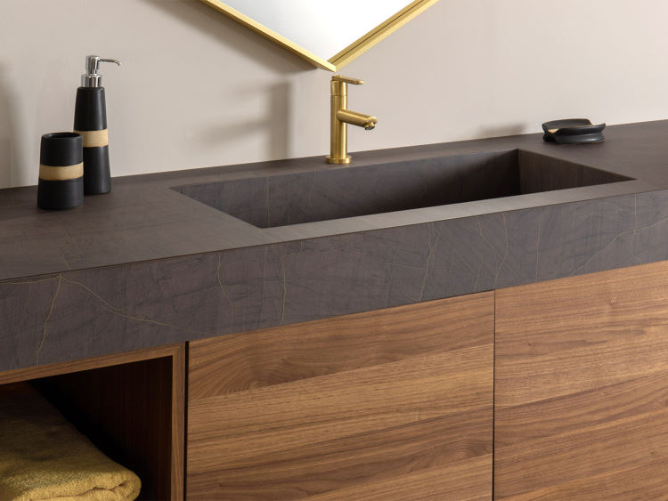 Mensola con lavabo integrato in hpl effetto pietra venata oro - N68 Atlantic