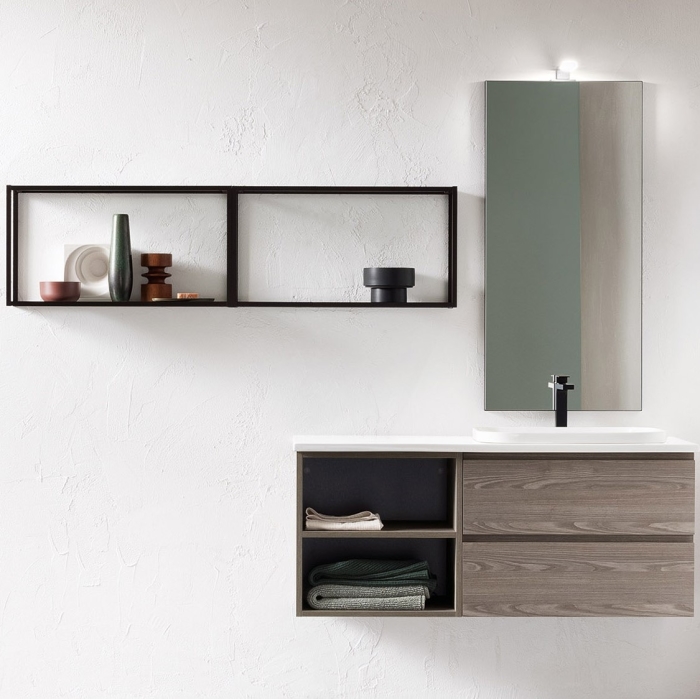 Composizione mobile bagno minimal chic con mensola in metallo Altantic/Frame