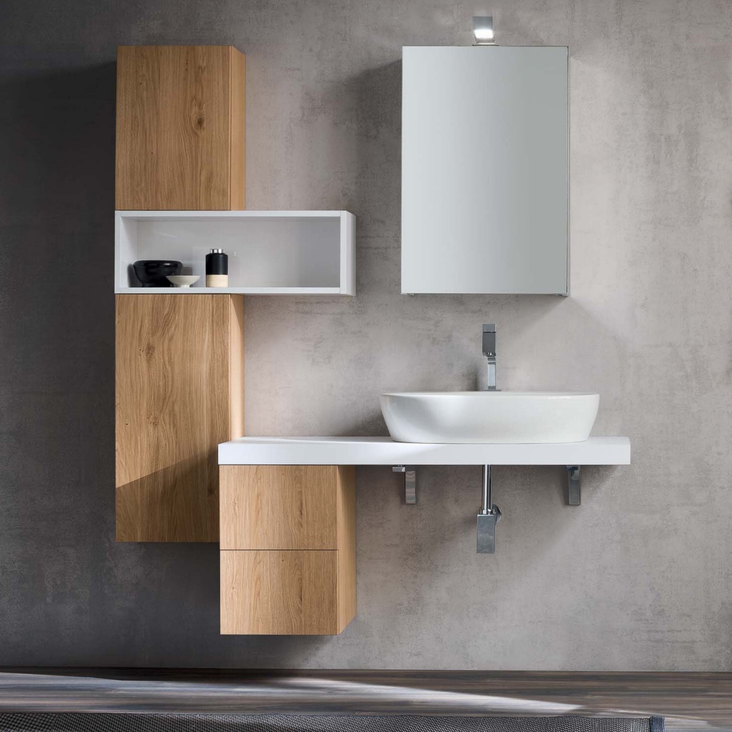 Mobile d'Arredo Bagno a Sospesione e Doppio Lavabo da Appoggio