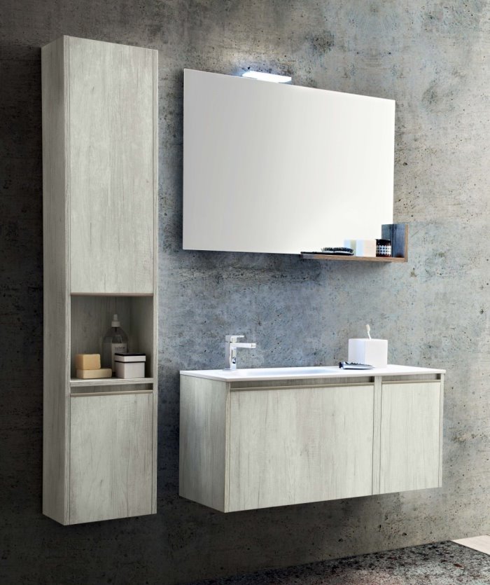 COLONNA BAGNO LEGNO GRIGIO, ANTE, CASSETTO E VANO A GIORNO