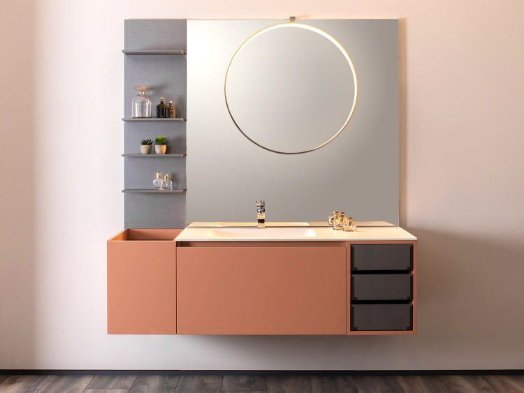 Mobile bagno con piano con lavabo integrato in Ocritech - River 01