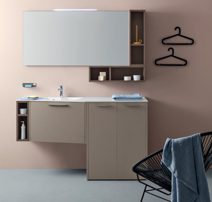 Composizione per bagno lavanderia con mobile sottolavabo e modulo a 2 ante per lavatrice cm 154 p.51 h.90,5