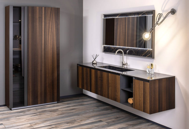 Elegante mobile bagno in legno di eucalipto con top in Laminam - Master 01