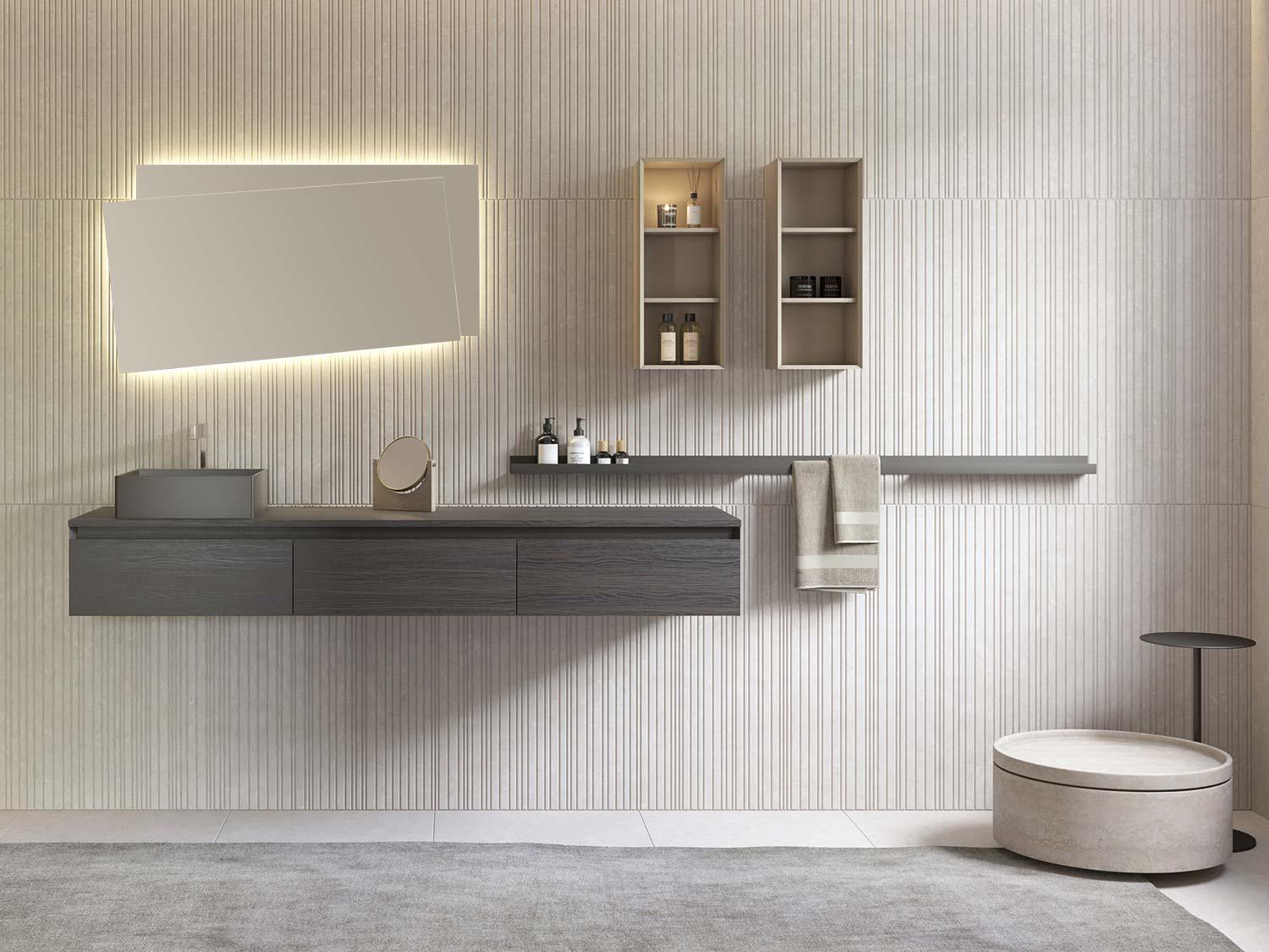 Mobile bagno minimal con cassetti sospesi