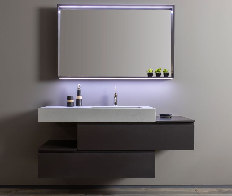 Mobile bagno nero sfalsato con top e lavabo in eco cemento - Atlantic N28