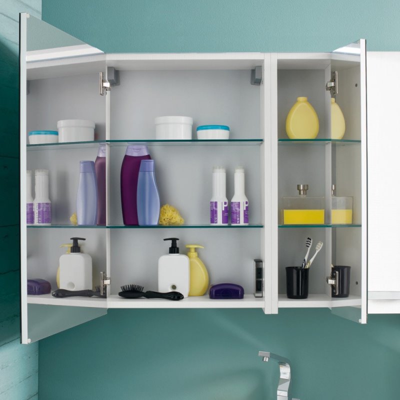 Specchiera bagno con vani contenitore Simply. Disponibile cm 50, 70, 90.