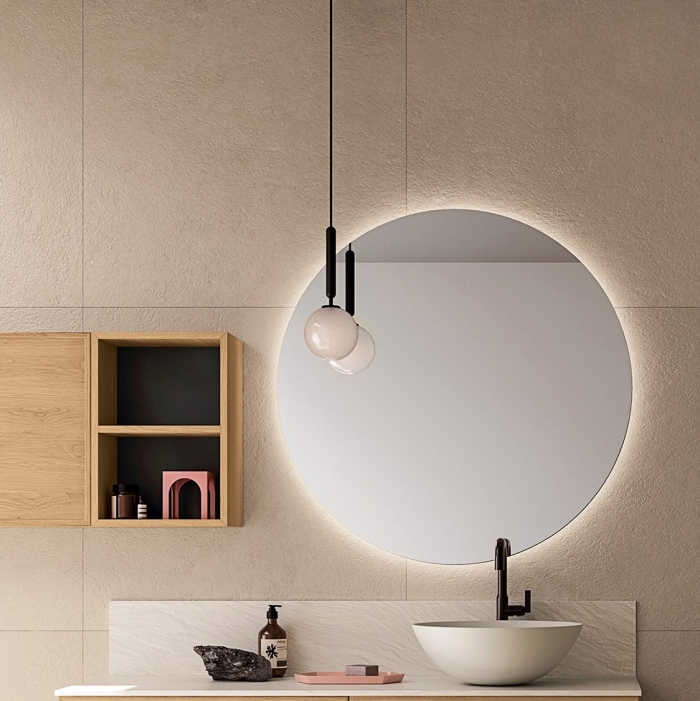 Specchiera mobile bagno rotonda con striscia LED integrata Sfera