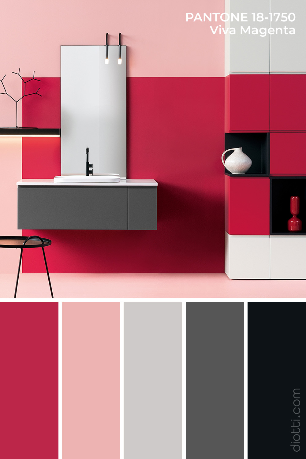 Pantone 2023 Viva Magenta - Color palette per il bagno