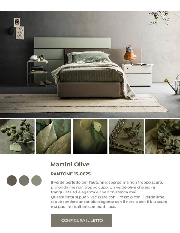 Letto verde in Pantone Martini Olive