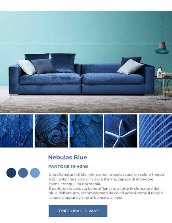 Divano blu in Pantone Nebulas Blue