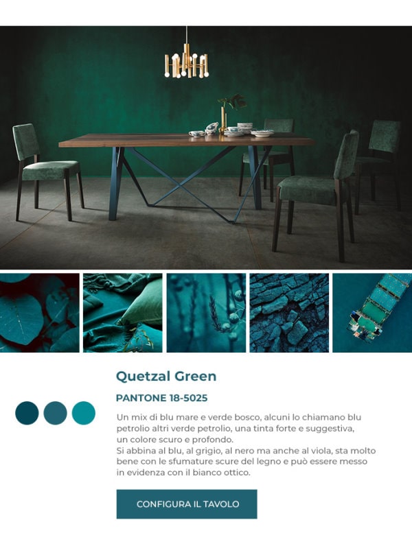 Sedie in velluto verde Pantone Quetzal Green