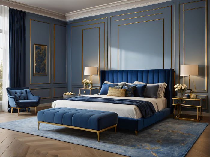 Camera da letto blu e oro