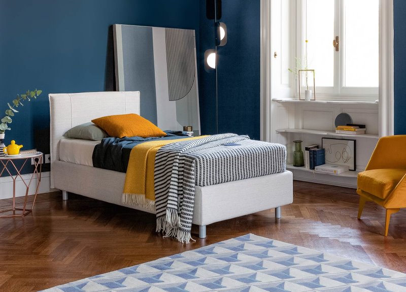 Letto Paco - letto singolo per cameretta, fisso o con box contenitore, in tessuto bianco