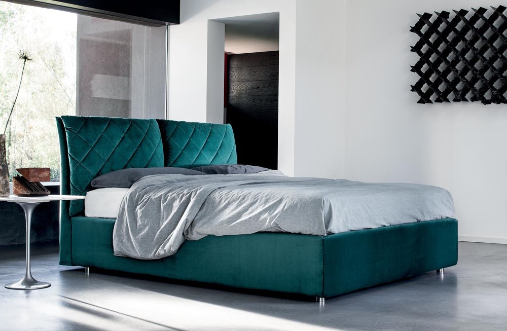 Letto in tessuto color blu ottanio | Dustin