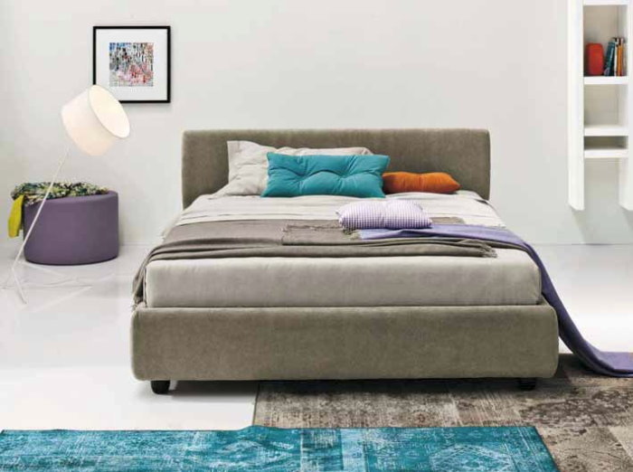 Letto contenitore imbottito Boston con piedini alti cm 12 o 8