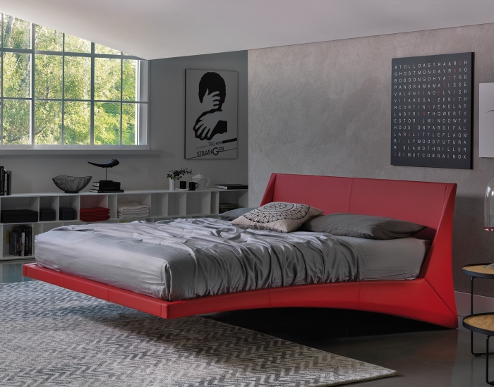 Letto sospeso Dylan disponibile in pelle, ecopelle e tessuto