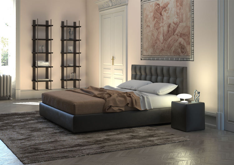 Letto king in pelle nera Supercapitonné cm 201 x 213 / 223 / 233. Materasso cm 180 x 190 / 200 / 210