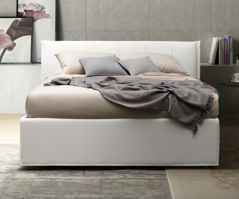 Letto Easton - letto in tessuto bianco con box contenitore ad alzata semplice o doppia