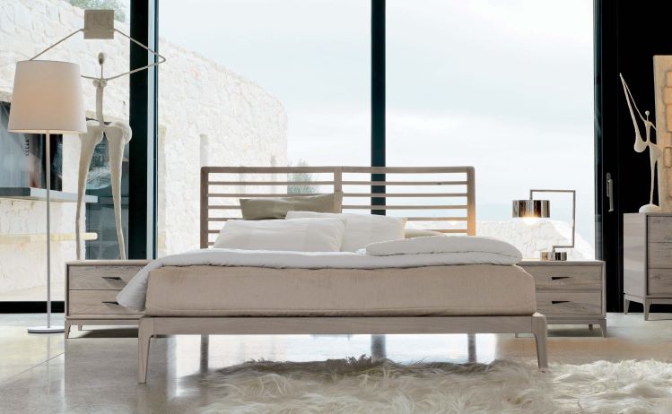 Letto matrimoniale minimalista in legno di noce sbiacato Seiko cm 170 x 210